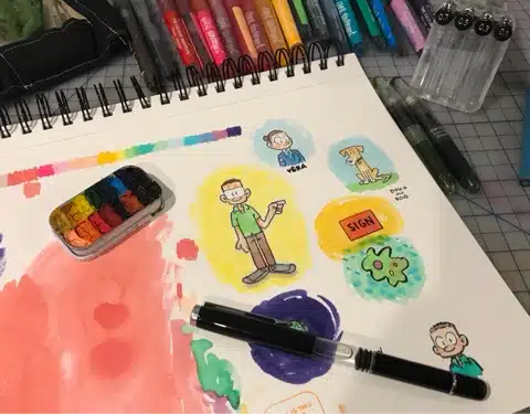 playing with water brushes