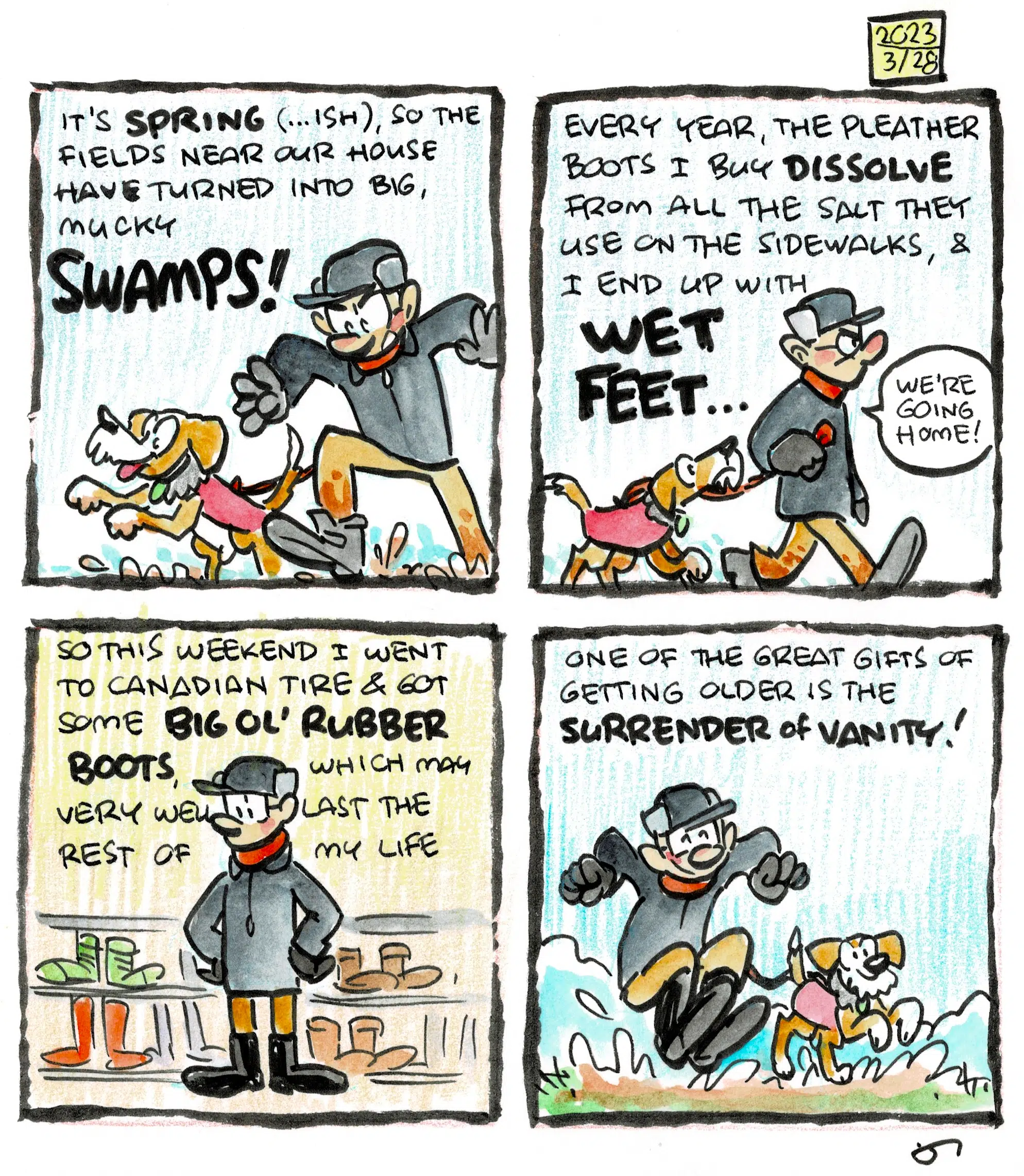 Diary comic: Doug kept dragging me through puddles, so I bought big boots