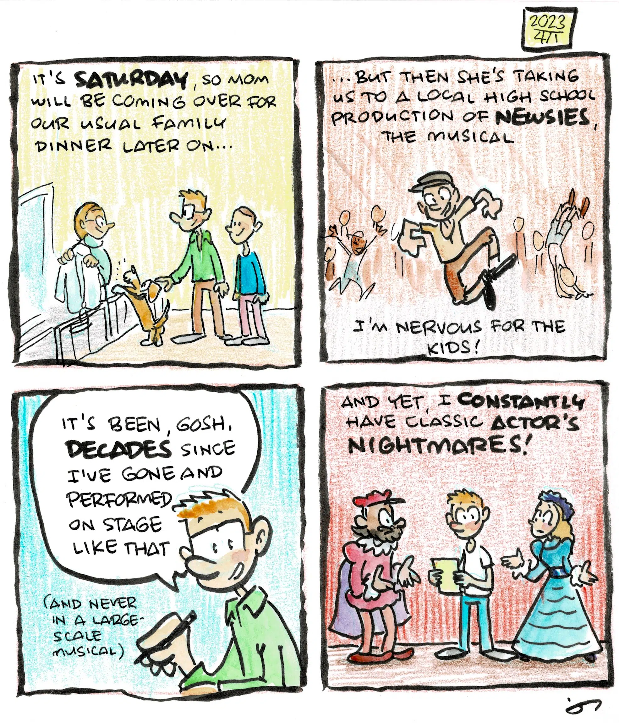 Diary comic: Going to see Newsies tonight with Mom; I still have actor's nightmares