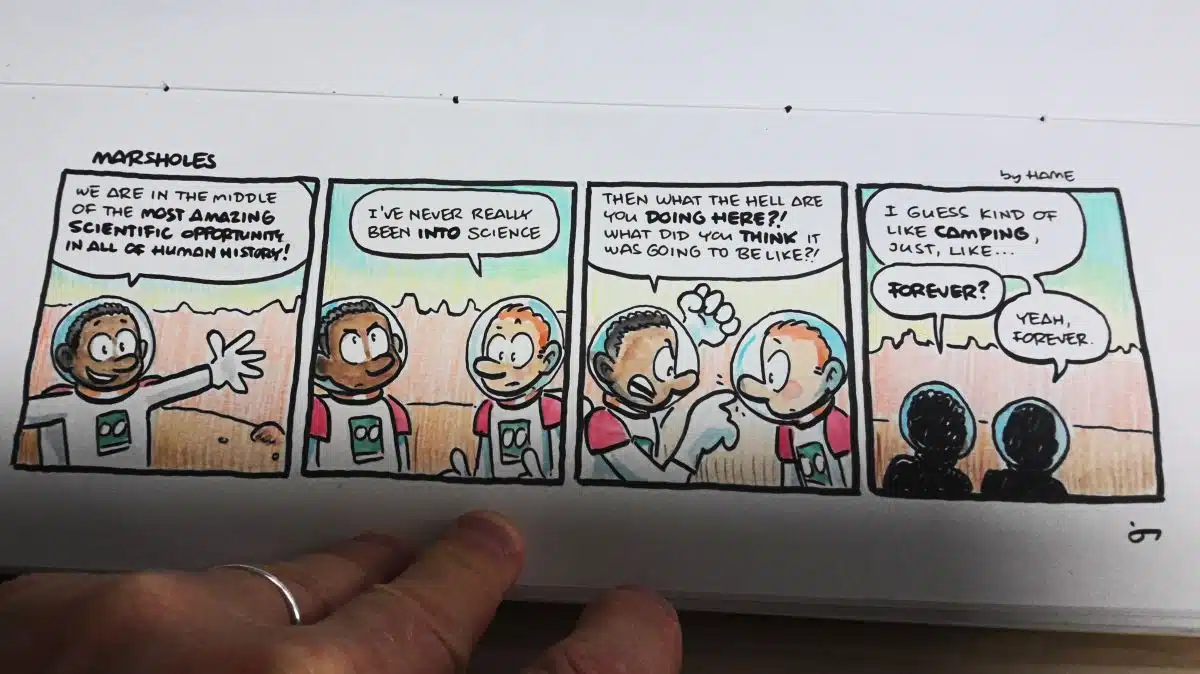Photo of a page from my comic strip, "Marsholes"