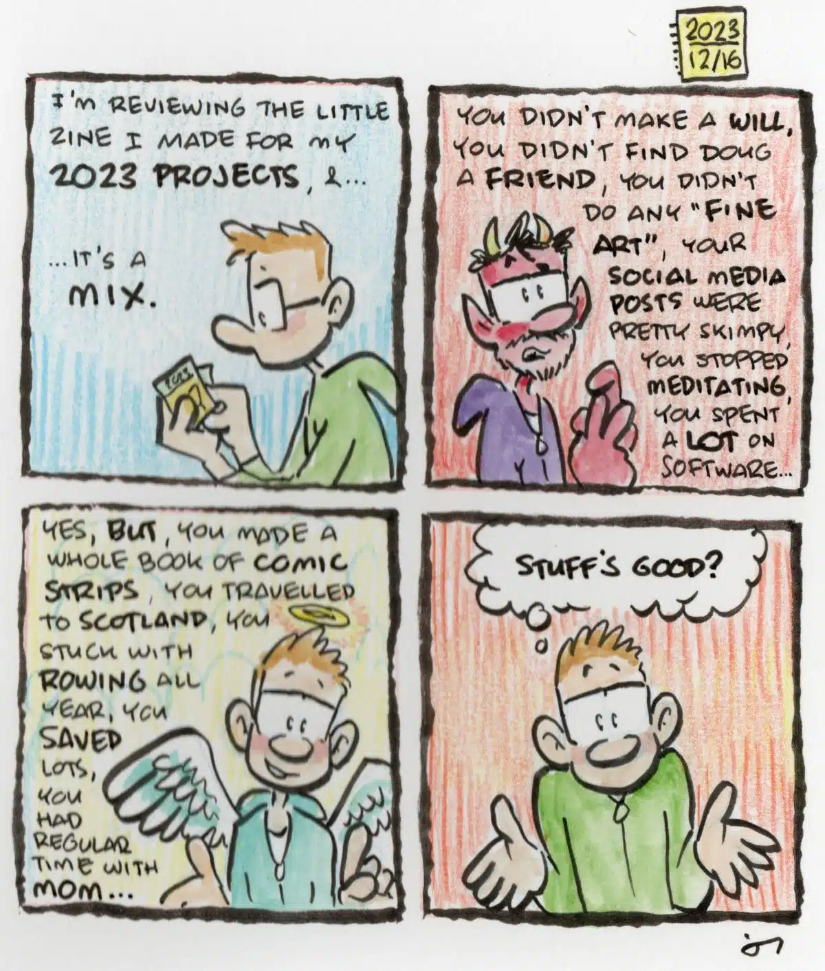 Diary comic: Reviewing my 2023 projects zine, the bad, the good